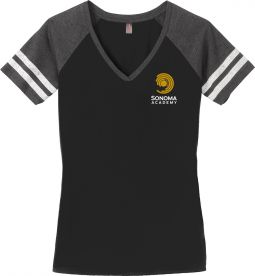 Ladies Game V-Neck Tee, Black/Heathered Charcoal